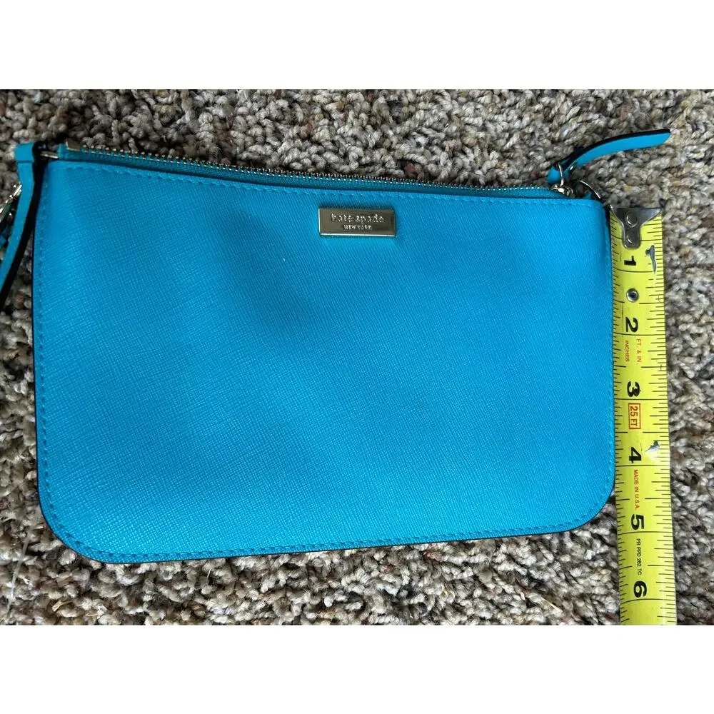 Kate Spade New York Teal Blue Leather Zip Around Wallet Wristlet